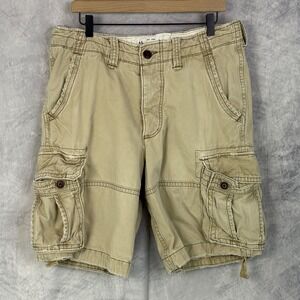 Vintage Y2k Abercrombie & Fitch Mens Tan Cargo Shorts Drawstring Sz 32 x10 Heavy